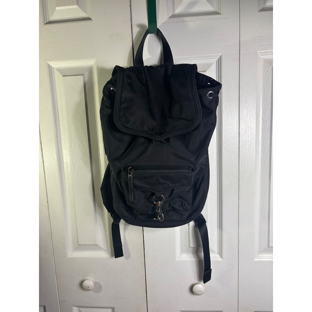 Rebecca Minkoff Black Nylon Drawstring Flap Backpack‎ Bag